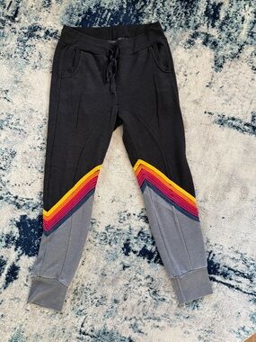 Aviator Nation Black and Grey Joggers with Rainbow Chevron Legs